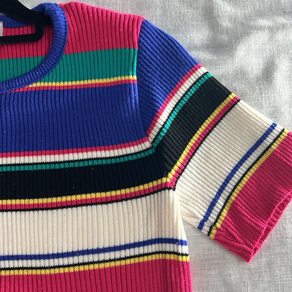 🌞 Kim Rogers colorful striped short sleeve round neck ribbed sweater women M - Picture 15 of 16